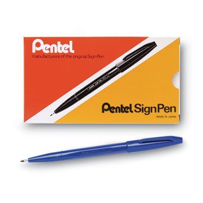 Pentel Arts® Sign Pen Fine Point Color Marker, Extra-Fine Bullet Tip, Blue, Dozen Pentel Arts® Sign Pen Fine Point Color Marker, Extra-Fine Bullet Tip, Blue, Dozen