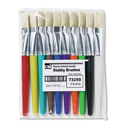 Charles Leonard® Stubby Brush Set, Natural Bristle, Flat Profile, 10/Set Charles Leonard® Stubby Brush Set, Natural Bristle, Flat Profile, 10/Set