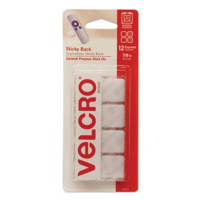 VELCRO® Brand Sticky-Back Fasteners, Removable Adhesive, 0.88 VELCRO® Brand Sticky-Back Fasteners, Removable Adhesive, 0.88" x 0.88", White, 12/Pack