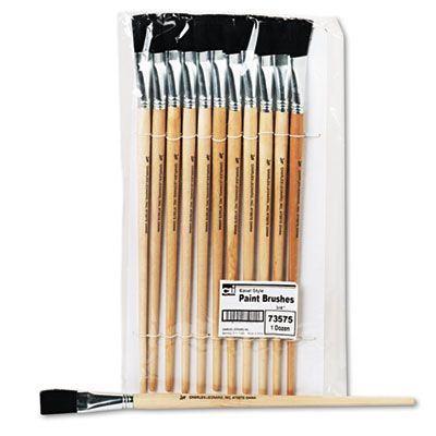Charles Leonard® Long Handle Easel Brush, Size 18, Natural Bristle, Flat Profile, 12/Pack Charles Leonard® Long Handle Easel Brush, Size 18, Natural Bristle, Flat Profile, 12/Pack