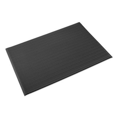 Crown Ribbed Vinyl Anti-Fatigue Mat, Rectangular, Black Ribbed Surface, 24