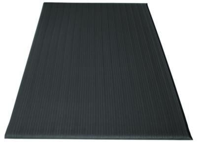 Crown Ribbed Vinyl Anti-Fatigue Mat, Rectangular, Black Ribbed Surface, 24