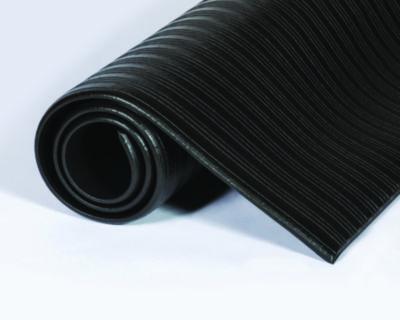 Crown Ribbed Vinyl Anti-Fatigue Mat, Rectangular, Black Ribbed Surface, 24