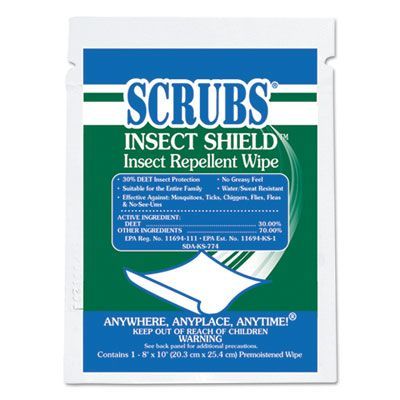 SCRUBS® Insect Shield Insect Repellent Wipes, 8 x 10, 100/Carton