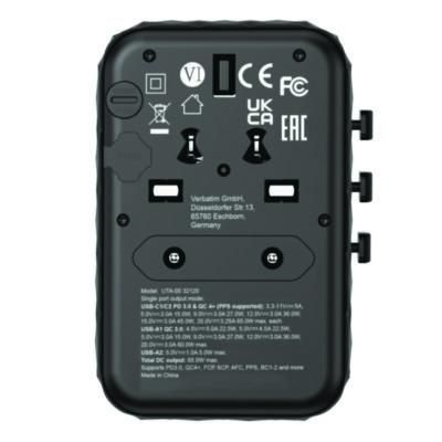 Verbatim® UTA-05 Gan III Universal Travel Adapter, (2) USB-A/(2) USB-C/Quick Charge 4+