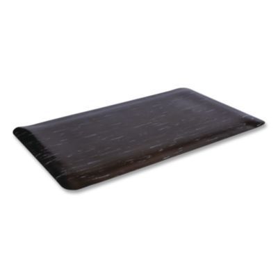 Crown Cushion-Step Marbleized Rubber Mat, Rectangular, Black Smooth Surface, 36