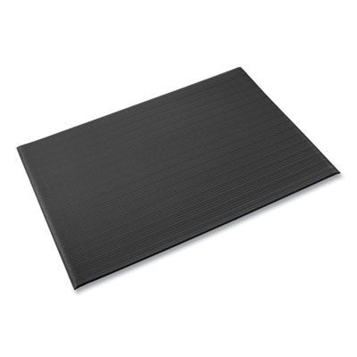 Crown Ribbed Vinyl Anti-Fatigue Mat, Rectangular, Black Ribbed Surface, 36
