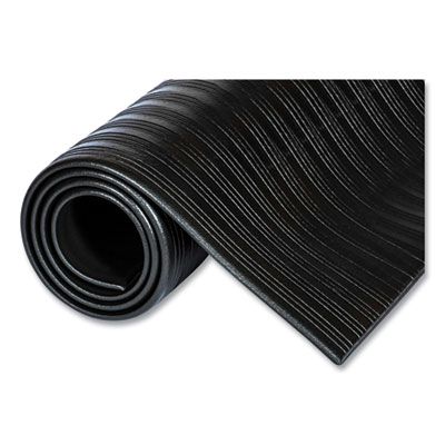 Crown Ribbed Vinyl Anti-Fatigue Mat, Rectangular, Black Ribbed Surface, 36