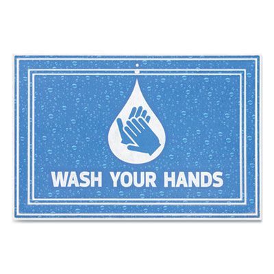Apache Mills® Social Distancing Message Mats, White Printed Message: Wash Hands, 36
