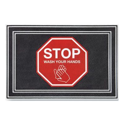 Apache Mills® Social Distancing Message Mats, White/Red Printed Message: Stop - Wash Your Hands, 36