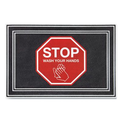 Apache Mills® Social Distancing Message Mats, White/Red Printed Message: Stop - Wash Your Hands, 36 Apache Mills® Social Distancing Message Mats, White/Red Printed Message: Stop - Wash Your Hands, 36" x 24", Charcoal Gray Surface