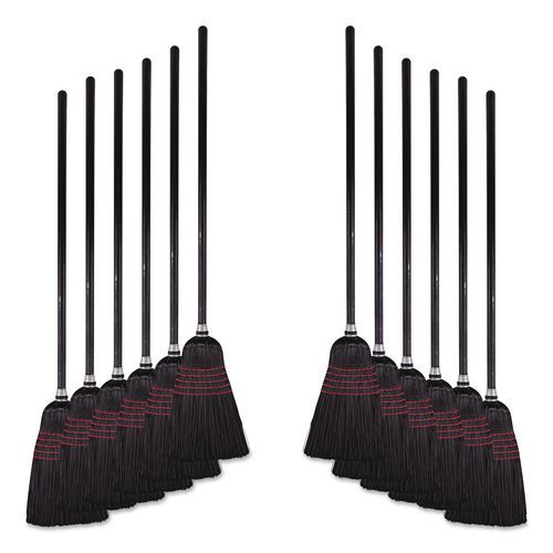 Flagged Tip Poly Bristle Janitor Brooms, 10 x 58.5, Wood Handle, Natural/Black, 12/Carton Flagged Tip Poly Bristle Janitor Brooms, 10 x 58.5, Wood Handle, Natural/Black, 12/Carton