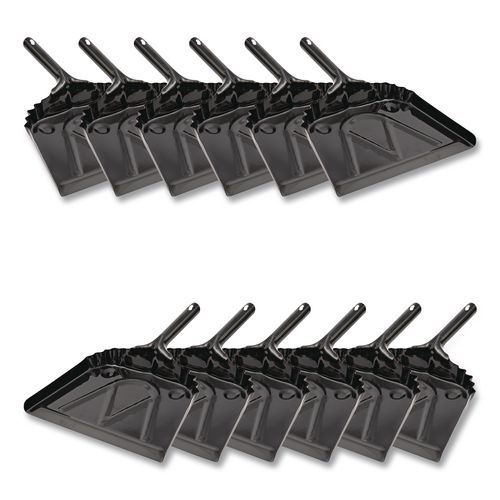 Metal Dust Pan, 12 x 14, 5 Metal Dust Pan, 12 x 14, 5" Handle, 20-Gauge Steel, Black, 12/Carton