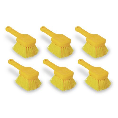 Long Handle Scrub Brush, Yellow Synthetic Bristles, 8 Long Handle Scrub Brush, Yellow Synthetic Bristles, 8" Brush, 8" Gray Plastic Handle