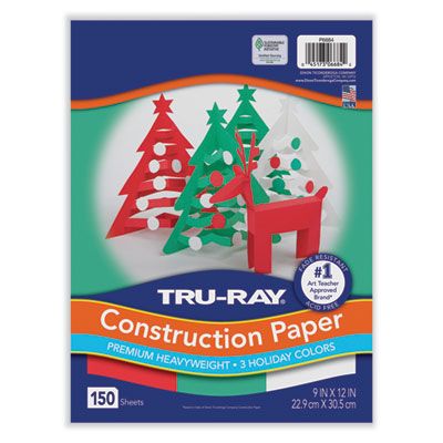 Pacon® Tru-Ray Construction Paper, 70 lb Text Weight, 9 x 12, Assorted Holiday Colors, 150/Pack