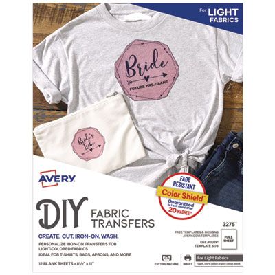 Avery® Fabric Transfers, 8.5 x 11, White, 12/Pack