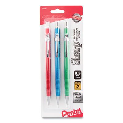 Pentel® Sharp Mechanical Pencil, 0.5 mm, HB (#2), Black Lead, Assorted Barrel Colors, 3/Pack