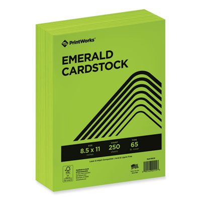 PrintWorks® Professional Color Cardstock, 65 lb Cover Weight, 8.5 x 11, Emerald Green, 250/Ream