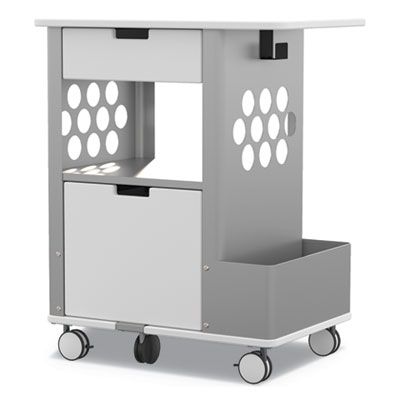 Safco® Mobile Storage Cart, Metal, 2 Shelves, 2 Drawers, 1 Bin, 150 lb Capacity, 28" x 20" x 33.5", White