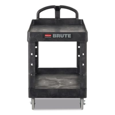 Rubbermaid® Commercial BRUTE Heavy-Duty Utility Cart with Lipped Shelves, Plastic, 2 Shelves, 500 lb Capacity, 17.13" x 38.5" x 38.88", Black