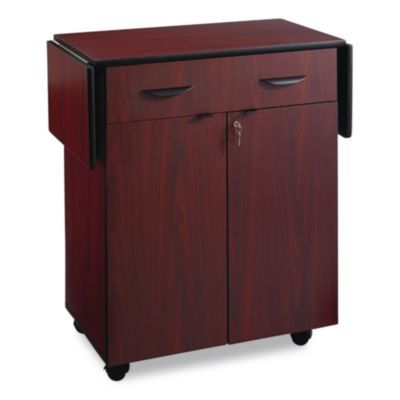 Safco® Hospitality Cart with Drop Leaves, Engineered Wood, 3 Shelves, 1 Drawer, 32.5