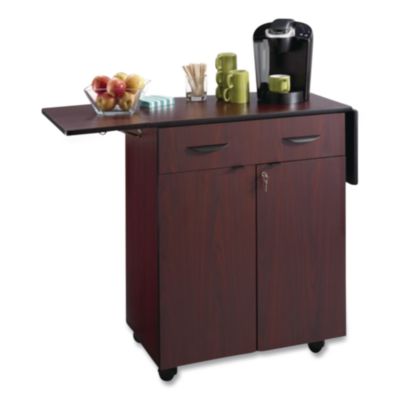 Safco® Hospitality Cart with Drop Leaves, Engineered Wood, 3 Shelves, 1 Drawer, 32.5