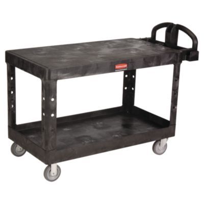 Rubbermaid® Commercial Heavy-Duty Utility Cart with Flat Shelves, Plastic, 2 Shelves, 500 lb Capacity, 25.25