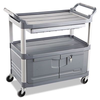 Rubbermaid® Commercial Xtra Instrument Cart with Locking Storage Area, Plastic, 3 Shelves, 300 lb Capacity, 20