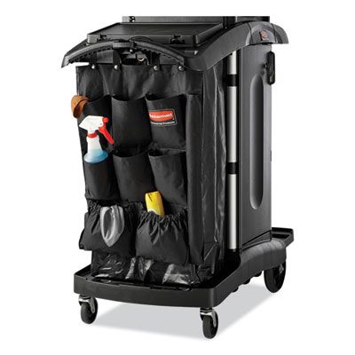 Rubbermaid® Commercial High-Security Housekeeping Cart, Plastic, 3 Shelves, 2 Bins, 22