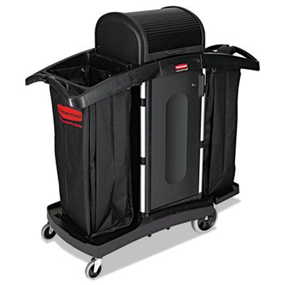 Rubbermaid® Commercial High-Security Housekeeping Cart, Plastic, 3 Shelves, 2 Bins, 22