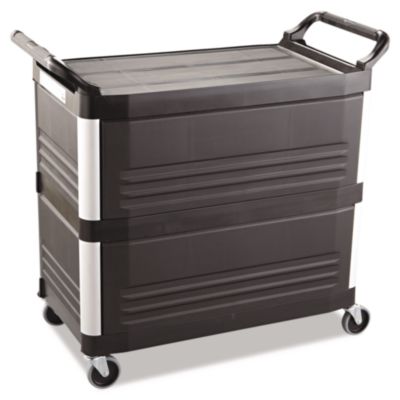 Rubbermaid® Commercial Xtra Utility Cart with Enclosed Sides and Back, Plastic, 3 Shelves, 300 lb Capacity, 20