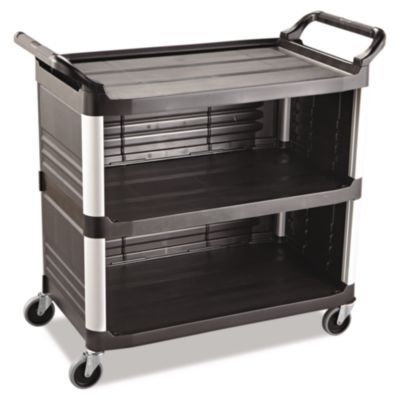 Rubbermaid® Commercial Xtra Utility Cart with Enclosed Sides and Back, Plastic, 3 Shelves, 300 lb Capacity, 20