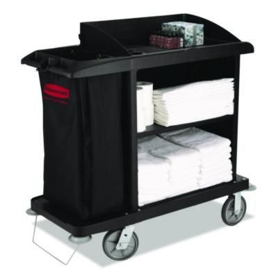 Rubbermaid® Commercial Multi-Shelf Cleaning Cart, Plastic, 4 Shelves, 1 Bin, 22