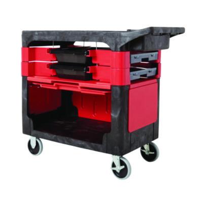 Rubbermaid® Commercial Trades Cart with Locking Storage Area, Plastic, 2 Shelves, 2 Drawers, 330 lb Capacity, 19.25