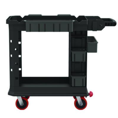 Suncast Commercial® Heavy Duty Plus Utility Cart, Plastic, 2 Shelves, 6 Bins, 500 lb Capacity, 19.5