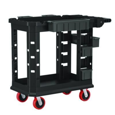 Suncast Commercial® Heavy Duty Plus Utility Cart, Plastic, 2 Shelves, 6 Bins, 500 lb Capacity, 19.5