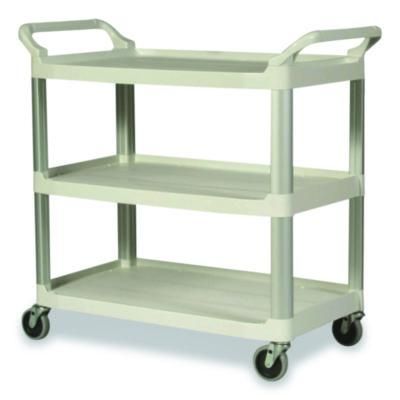 Rubbermaid® Commercial Xtra Utility Cart with Open Sides, Plastic, 3 Shelves, 300 lb Capacity, 40.63 Rubbermaid® Commercial Xtra Utility Cart with Open Sides, Plastic, 3 Shelves, 300 lb Capacity, 40.63" x 20" x 37.81", Off-White