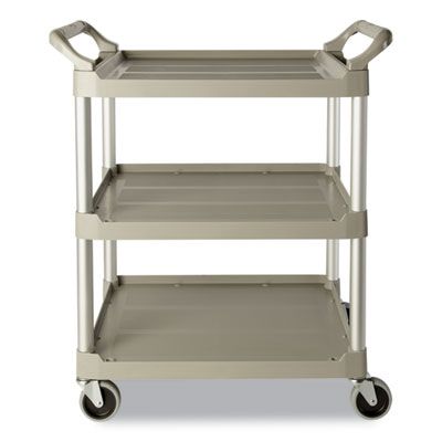 Rubbermaid® Commercial Three-Shelf Service Cart, Plastic, 3 Shelves, 200 lb Capacity, 18.63" x 33.63" x 37.75", Platinum