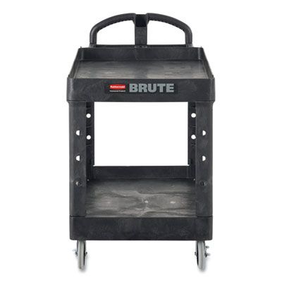 Rubbermaid® Commercial BRUTE Heavy-Duty Utility Cart with Lipped Shelves, Plastic, 2 Shelves, 750 lb Capacity, 26" x 55" x 33.25", Black