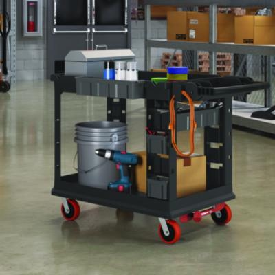 Suncast Commercial® Heavy Duty Plus Utility Cart, Plastic, 2 Shelves, 6 Bins, Capacity, 26.5