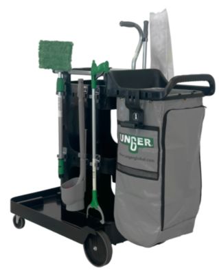 Unger® ZoneCleanRx Janitorial Carts, Plastic, 3 Shelves, 23.5 x 25 x 25, Black