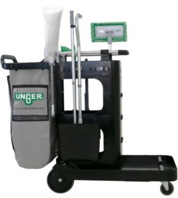 Unger® ZoneCleanRx Janitorial Carts, Plastic, 3 Shelves, 23.5 x 25 x 25, Black