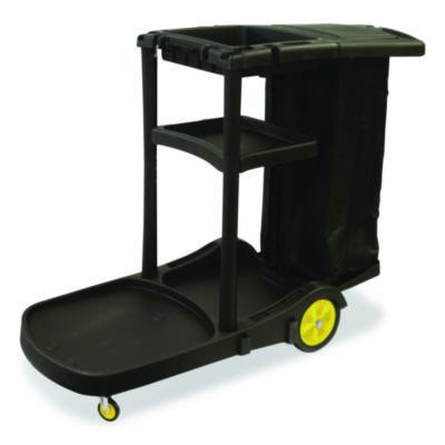 Nexstep Commercial Products Premier Janitor Cart, 2 Shelves, Plastic, 18.25 x 44.5 x 38, Black