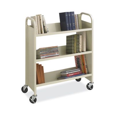 Safco® Steel Single-Sided Book Cart, Metal, 3 Shelves, 300 lb Capacity, 36