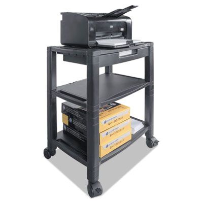 Kantek Height-Adjustable Deskside Printer Cart, Plastic, 3 Shelves, 1 Drawer, 60 lb Capacity, 20