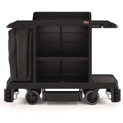 Suncast Commercial® Partially Assembled Premium Housekeeping Cart, Plastic, 1 Shelf, 24 x 62.13 x 49.75, Black