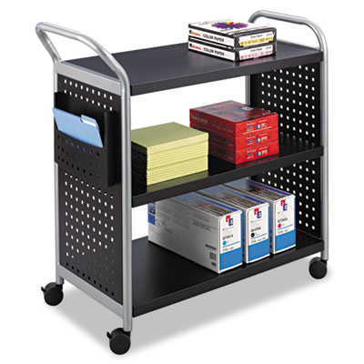 Safco® Scoot Three Shelf Utility Cart, Metal, 3 Shelves, 1 Bin, 300 lb Capacity, 31