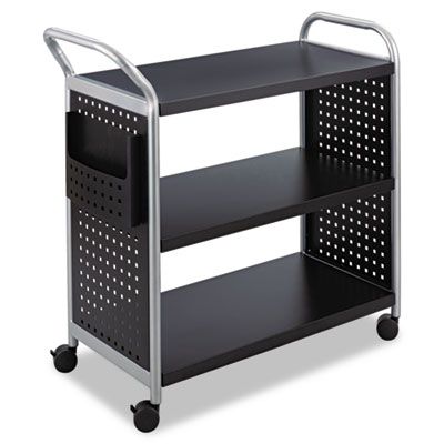 Safco® Scoot Three Shelf Utility Cart, Metal, 3 Shelves, 1 Bin, 300 lb Capacity, 31
