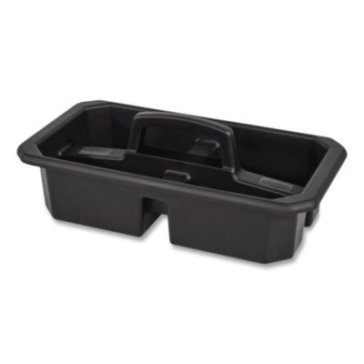 Rubbermaid® Commercial Cleaning Caddy, Compatible with Full Size and Compact Housekeeping Carts, Plastic, Black, 6/Carton