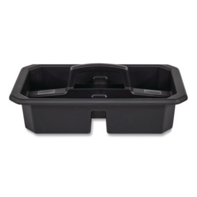 Rubbermaid® Commercial Cleaning Caddy, Compatible with Full Size and Compact Housekeeping Carts, Plastic, Black, 6/Carton
